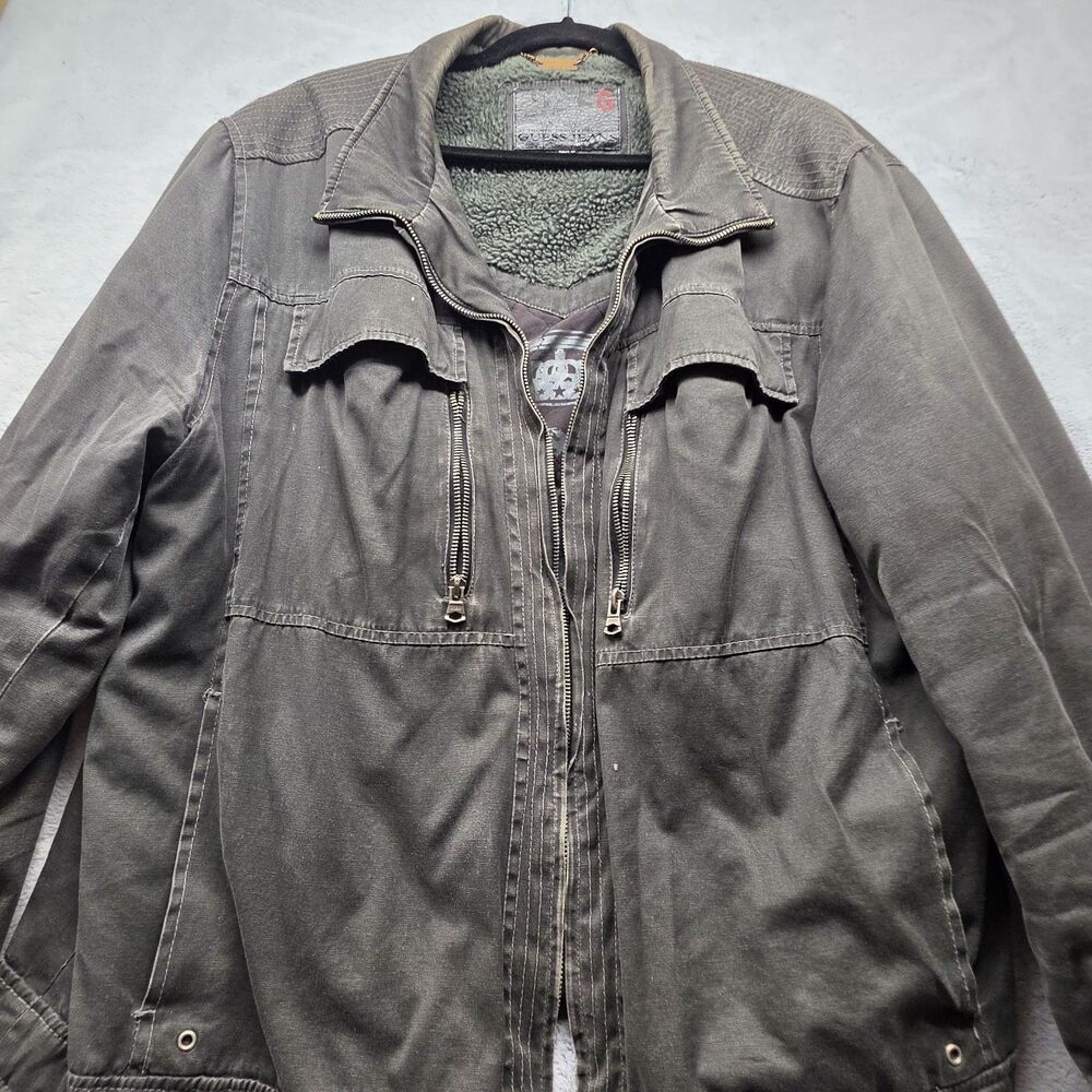 GUESS Jeans Jacket Mens XXL Vintage Washed Dark Military Utility Field Coat